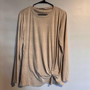 Women’s oatmeal color long sleeve knot tee size large